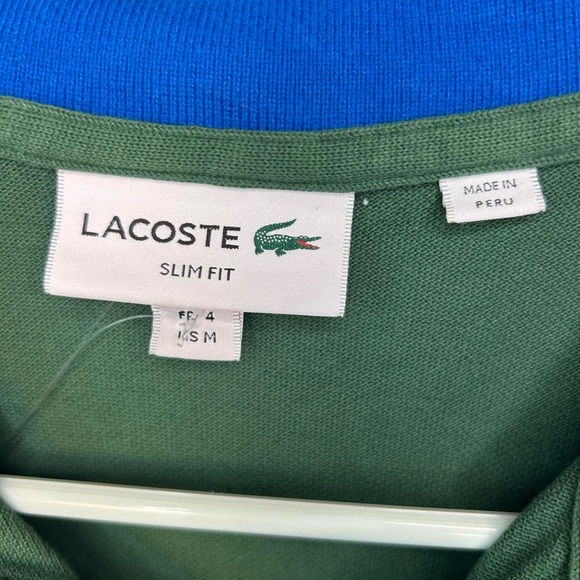 Men’s Lacoste Matte Piping Petit Piqué Slim Fit Polo – Green/Sapphire Blue, M - Picture 3 of 10